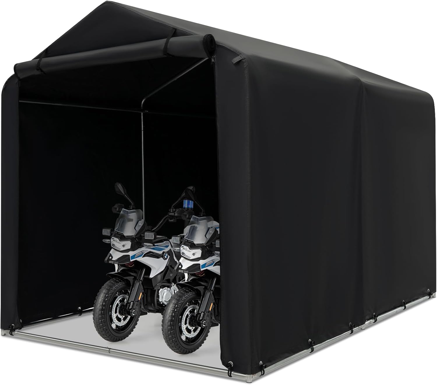Goplus Portable Shed, 7 x 5.2 x 5.4 Ft Heavy Duty Motorcycle Shed w/Roll-Up Zipper Door, Metal Frame, Waterproof Cover & Wind Rope, Outdoor Storage Tent Shelter for Bike, Garden Tools, Gray