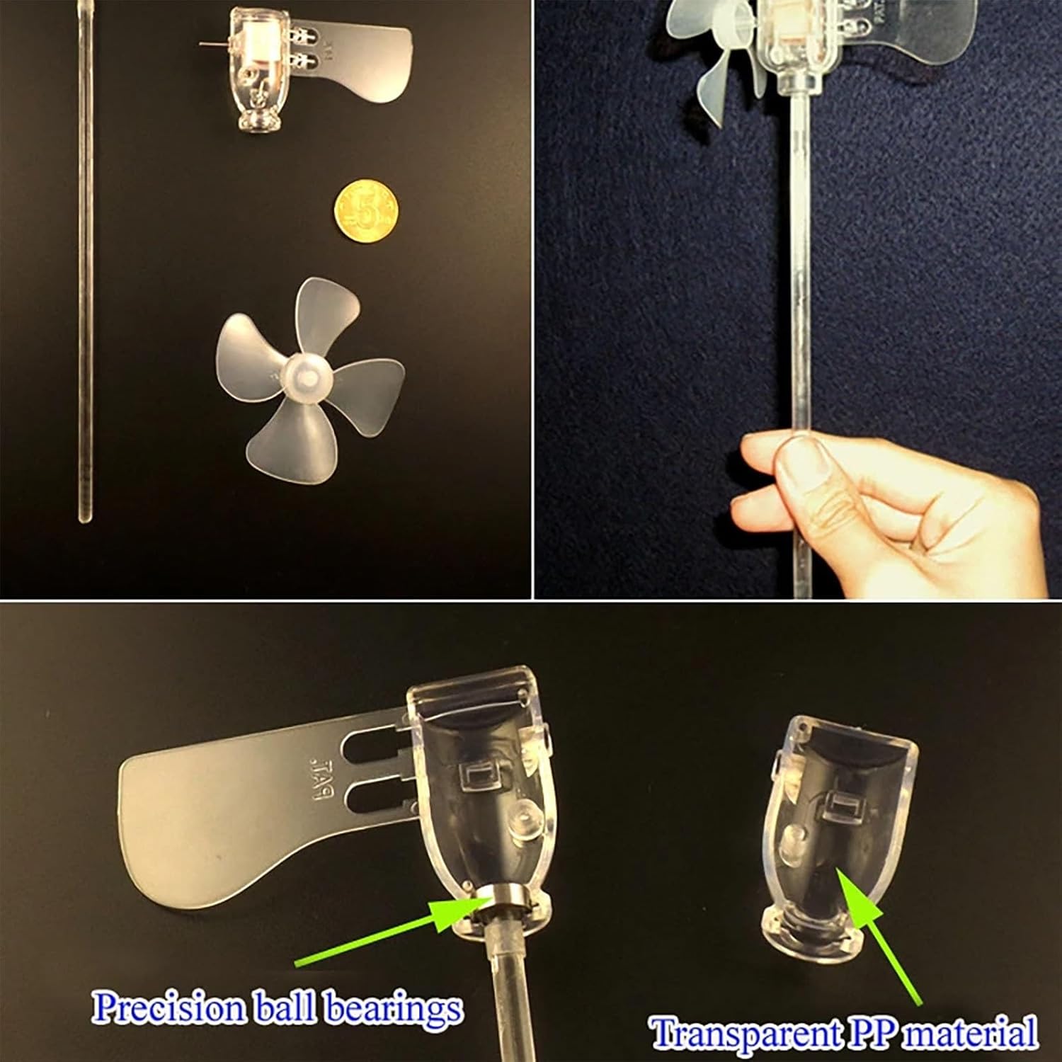 Micro Handheld Micro Wind Turbine Generator Model With 3 LED Lights – No-Base Mini DIY Windmill Lamp For Bike, E-Bike, Motorcycle & Outdoor Landscape Decor