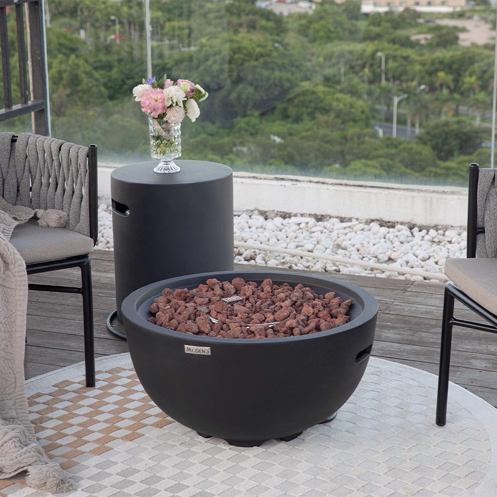 Modeno Jefferson Outdoor Fire Bowl Pit Table Firepit Reinforced Concrete 27 Inches Electronic Ignition Cover Lava Rock Included, Liquid Propane