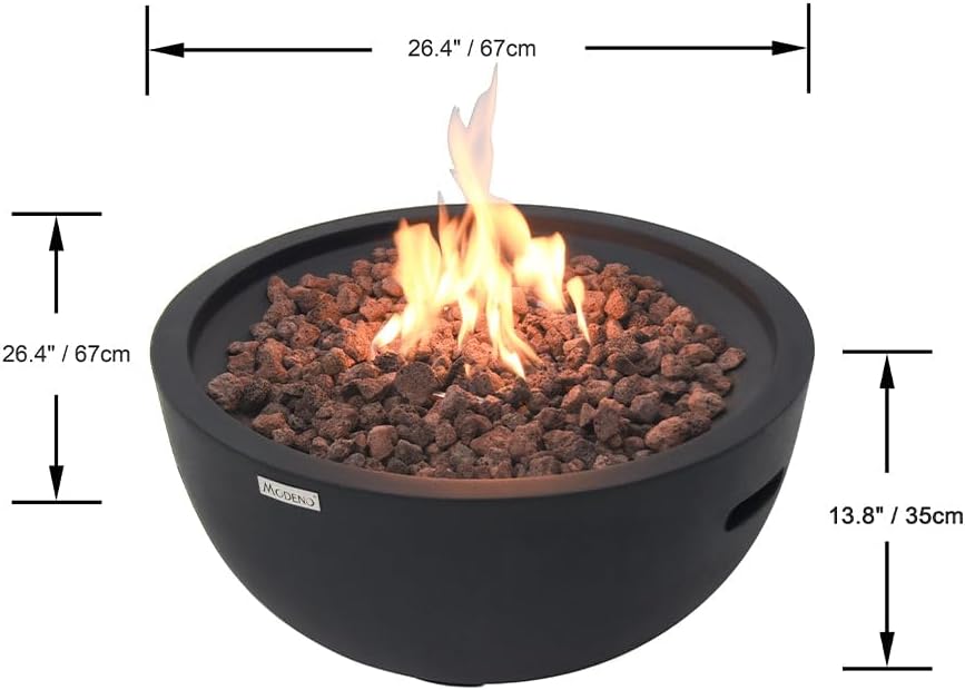 Modeno Jefferson Outdoor Fire Bowl Pit Table Firepit Reinforced Concrete 27 Inches Electronic Ignition Cover Lava Rock Included, Liquid Propane