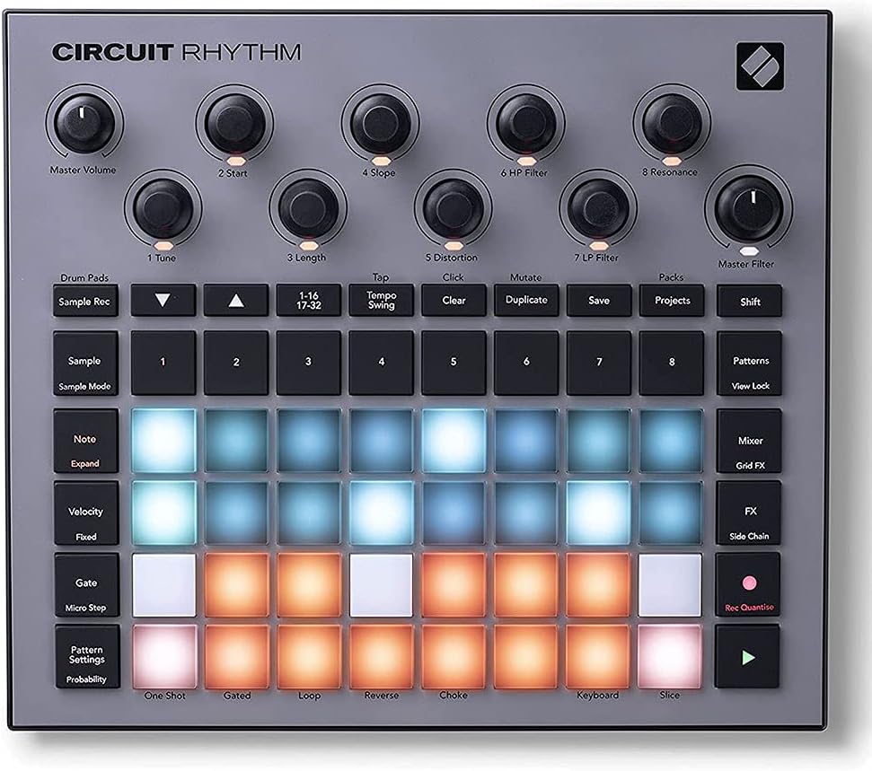 Novation Circuit Rhythm Groovebox Workstation with Standalone Sampler Bundle with Studio Pro Monitor Headphones, 32GB Memory Card, and 2x MIDI Cable