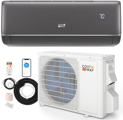 COSTWAY 12000BTU Mini Split Air Conditioner& Heater, 22 SEER2 115V Inverter Heater Pump System Cools Up to 450 Sq. Ft, Compatible with Alexa, Installation Kit (12000BTU, 115V, 22 SEER2)