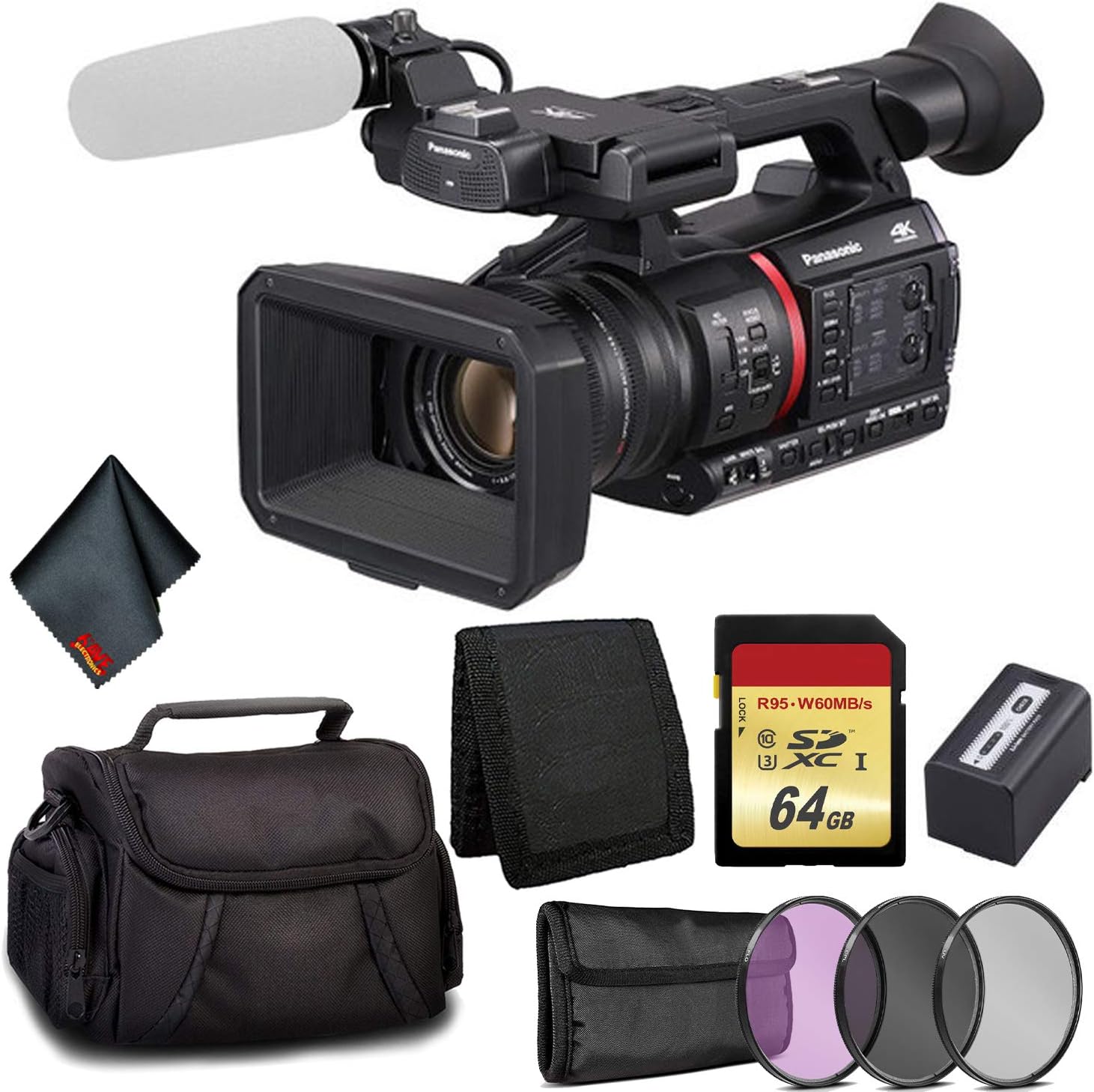 Panasonic AG-CX350 4K Camcorder - Bundle Kit with 64GB Memory Card + 3 Pc Filter Kit + Carrying Case and More