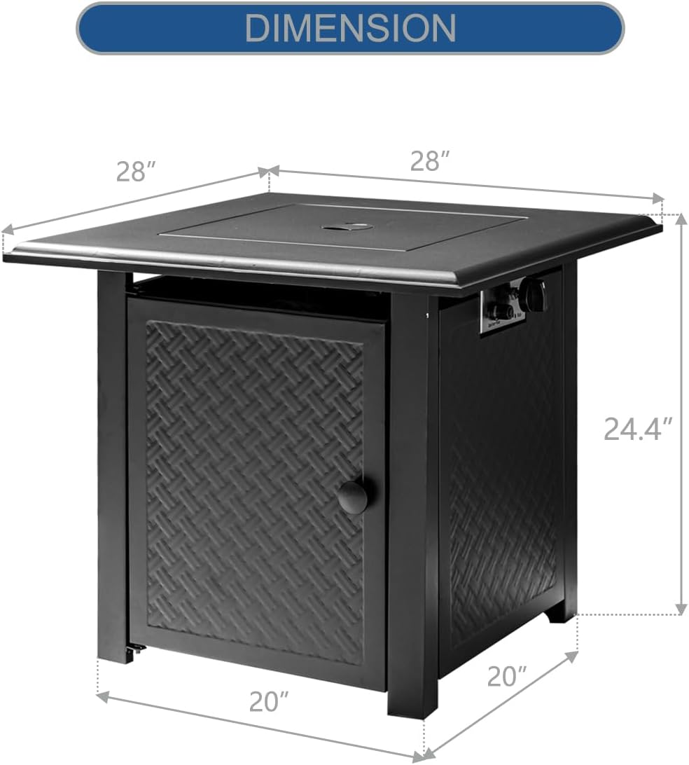 28 Inch Propane Fire Pit Table, 50,000 BTU Steel Gas Fire Pits for Outside,Outdoor Gas Firepit with Lid and Lava Rocks, Propane Firepit for Paito Garden Backyard,Add Warmth to Gatherings
