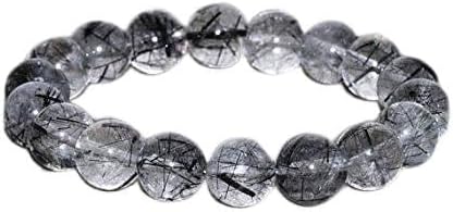 JEWELZ black rutilated quartz bracelet handmade 10mm grade black hair rutile quartz beaded gemstone stack bracelet black rutile unisex bracelet