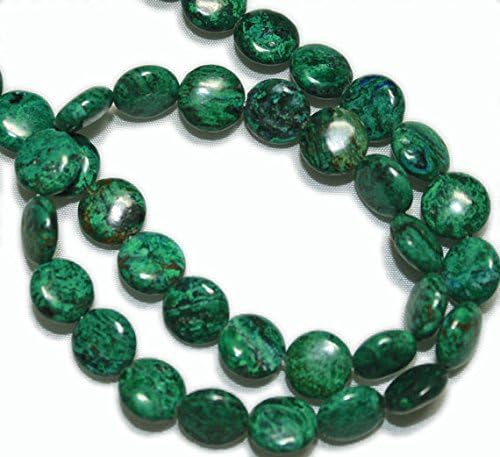 13 inch Natural Beads Strand of 8-8.25mm Smooth Coin Chrysocolla Gemstone Beads for DIY Jewelry - Necklace, Bracelet, Earring, Ring.