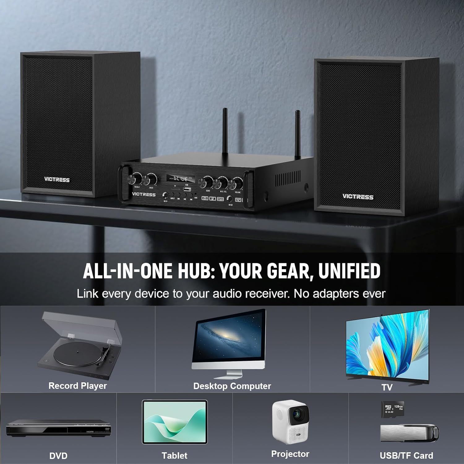 Home Karaoke System with Wireless Microphones & Speakers, Bluetooth Amplifier Set for Family Parties & Home Entertainment