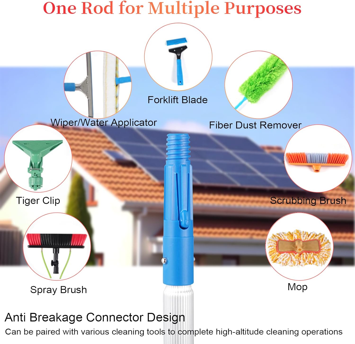 40 FT Water Fed Pole Kit Adjustable Solar Panel Cleaning Kit Cleaner Tool for Window Glass Roof Outdoor Glass Brush Window Washing Equipment (40ft)