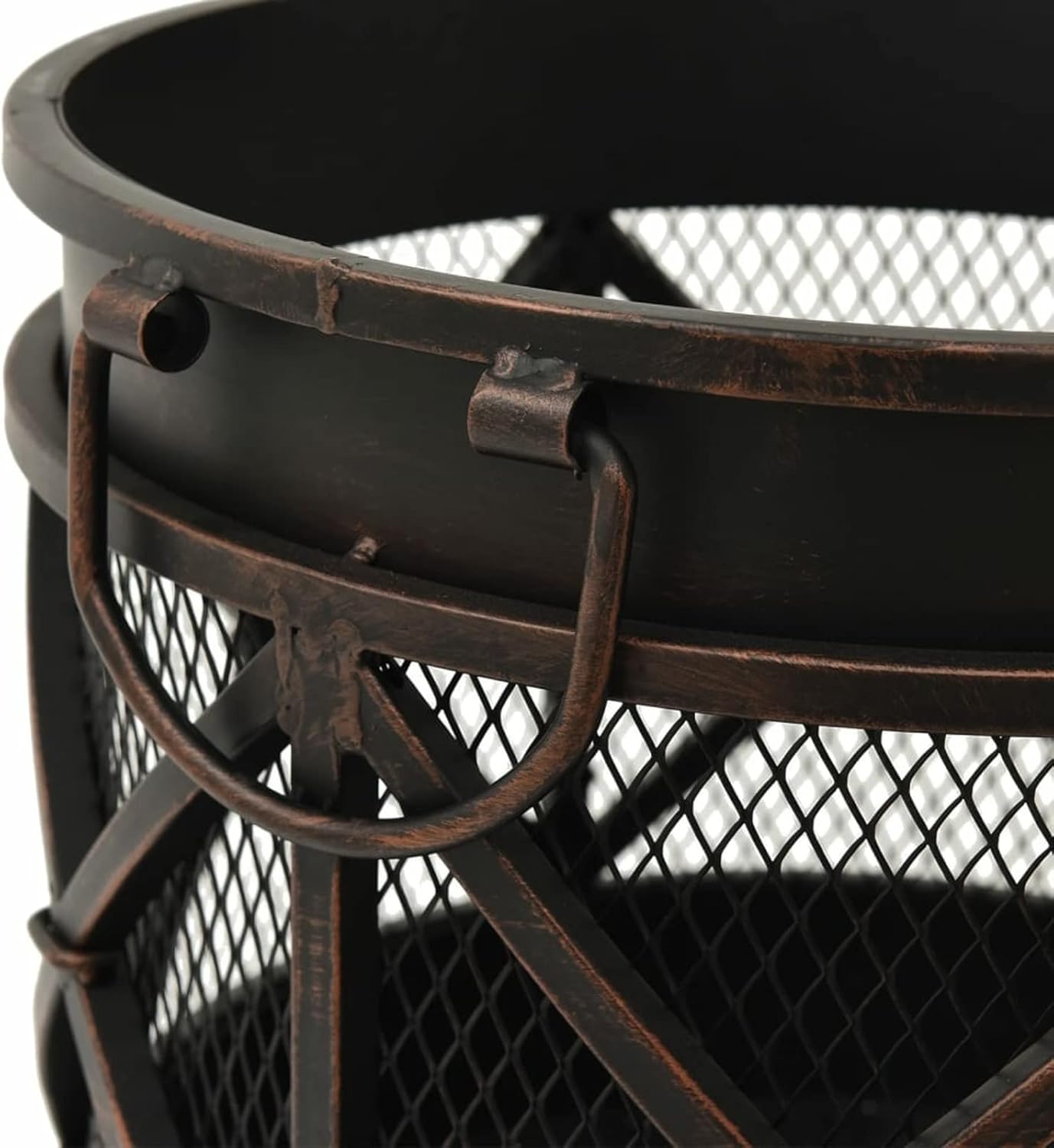 Rustic Fire Pit with Poker, Large Steel Bowl, 16.5in x 21.3in, Black and Brown, for Outdoor Garden or Patio