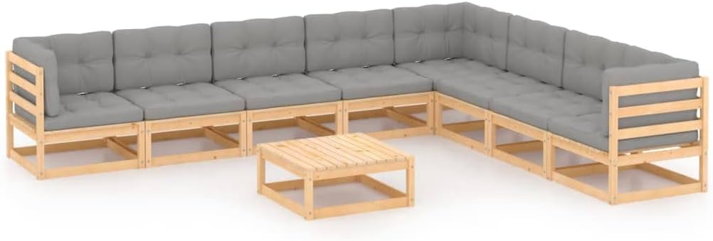 9 Piece Patio Lounge Set with Cushions Solid Wood Pine,Rustic Pinewood Patio Lounge Set for Relaxation and Entertainment Patio Furniture Sets, Outdoor Furniture Sets