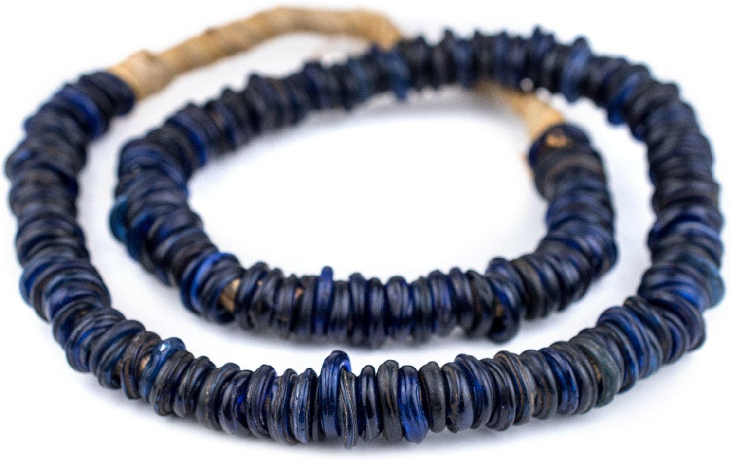 The Bead Chest Old Blue Ethiopian Annular Dogon Beads 15mm African Disk Glass Large Hole 27 Inch Strand Handmade