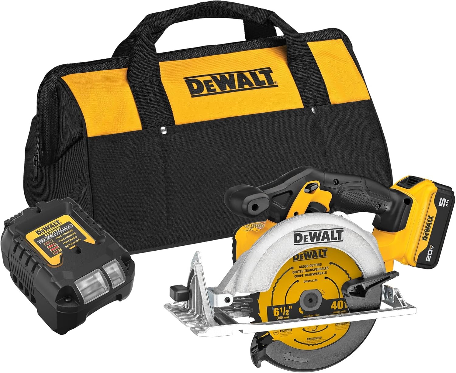 DEWALT 20V MAX 6-1/2-Inch Circular Saw Kit, with 5.0-Ah Battery and Charger (DCS391P1)