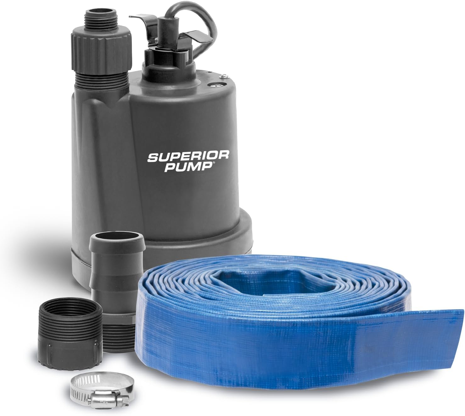 Superior Pump 91298 Thermoplastic Utility Pump Kit with 10-Foot Cord, plus 1-1/2-Inch by 25-foot Lay-Flat Discharge Hose, 1/4 HP