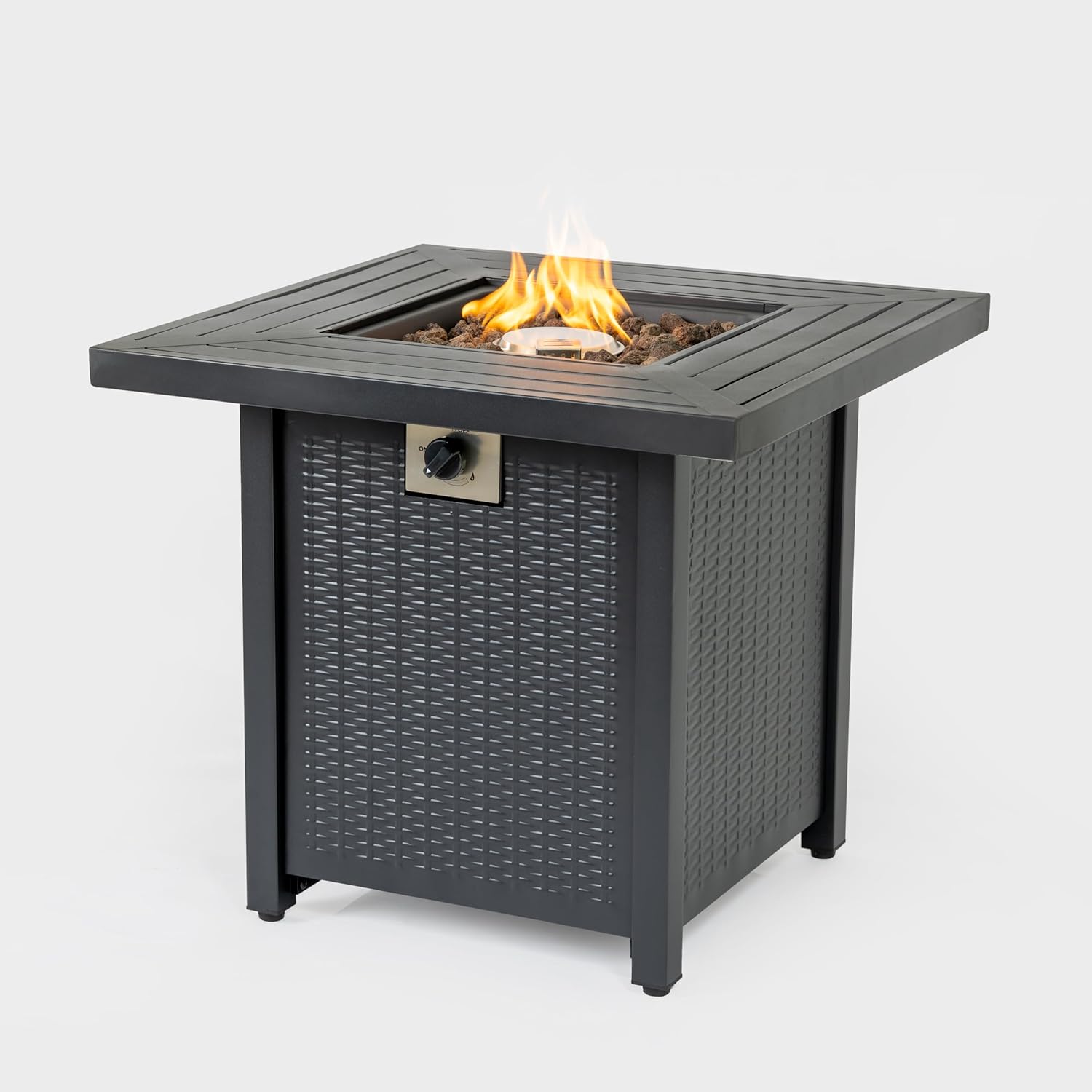 Iron Square 28in Propane Fire Pit Table 50000 BTU Output Versatile Functionality Sturdy Construction with Protective Cover