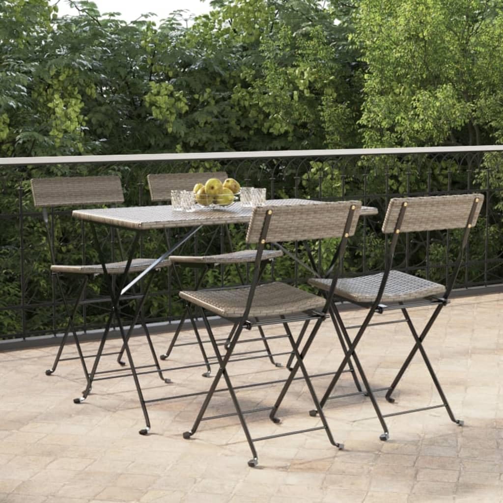 Folding Bistro Chairs 4 pcs Gray Poly Rattan and Steel,Rattan Patio Bistro Chairs: Foldable and Durable Outdoor Furniture for Gardens and Terraces Outdoor Furniture, Outdoor Chairs