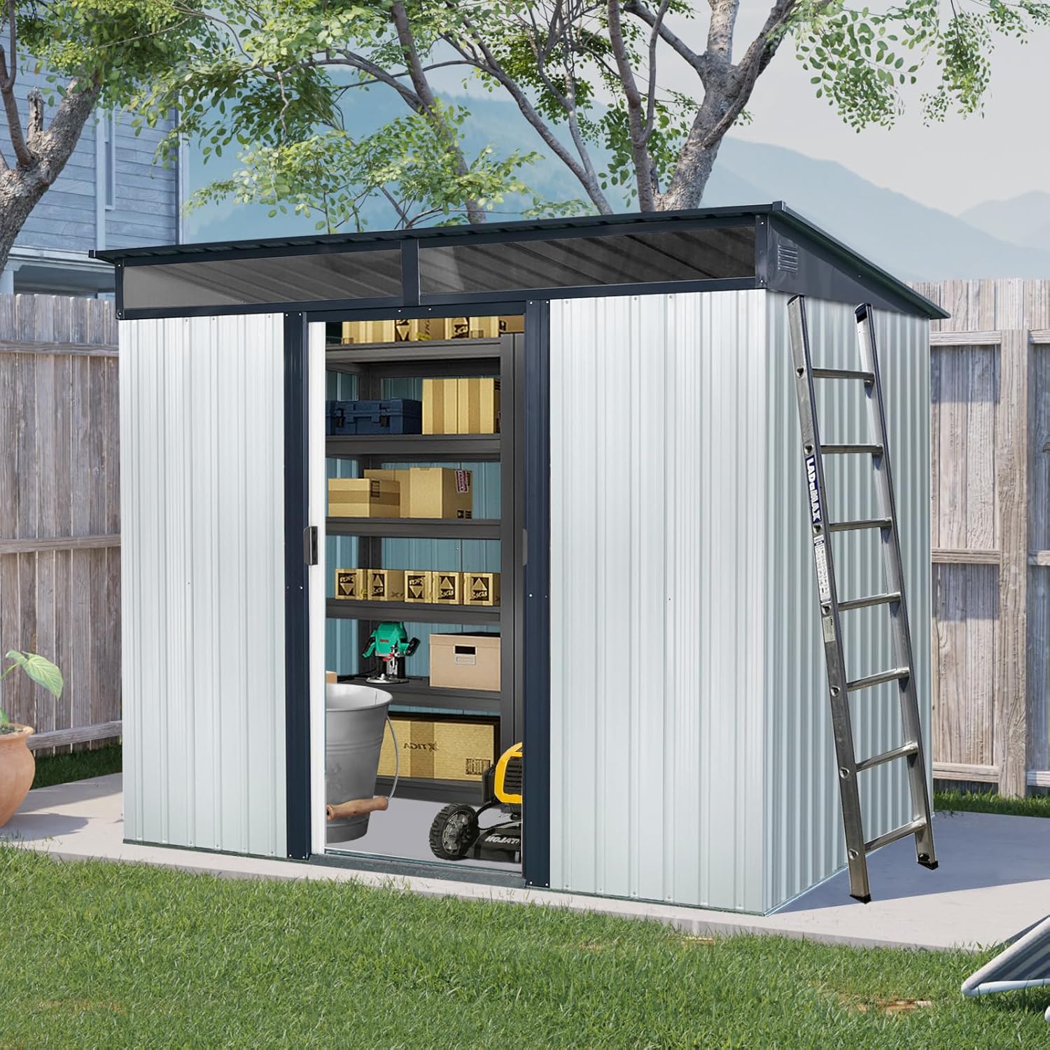 KEIKI 8x6 FT Outdoor Metal Storage Shed with Sloped Roof,Vents and Lockable Sliding Door for Garden Yard Lawn