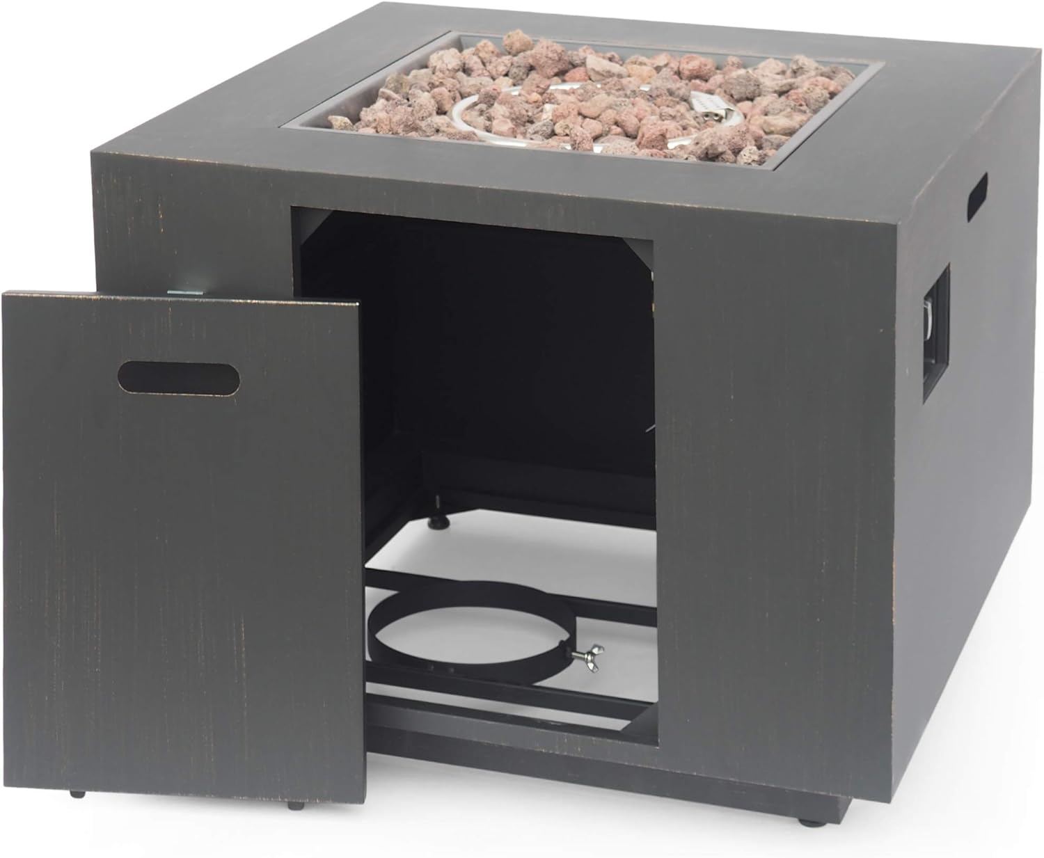 33 Inch Square Propane Fire Pit Table with Hidden Tank, 50,000 BTU Outdoor Gas Fire Pit, Brushed Brown Iron Fire Bowl with Auto-Ignition for Patio & Backyard, Wind Resistant Design