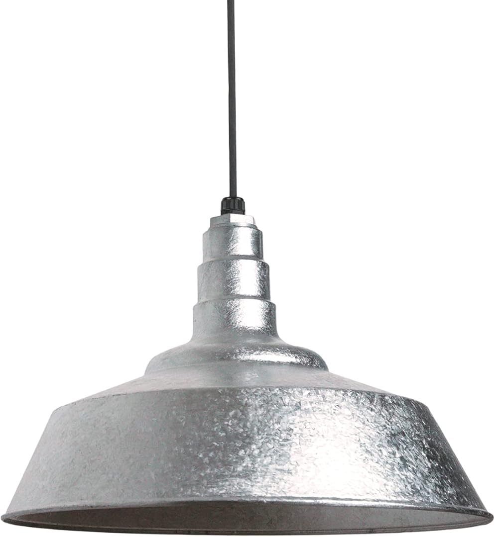 Steel Lighting Co. Manhattan Warehouse Light | Ceiling Mounted Pendant | 20 inch Dome | Black Cord | Large Steel Barn Light Made in America | Galvanized Exterior/Galvanized Interior