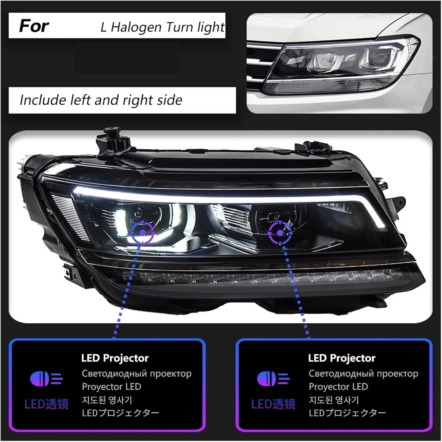 Compatible For VW Tiguan L Headlight 2017-2022 Car Automotive Goods LED DRL Hella 5 Xenon Lens H7 Compatible For VW Tiguan Car Accessories(LHD)