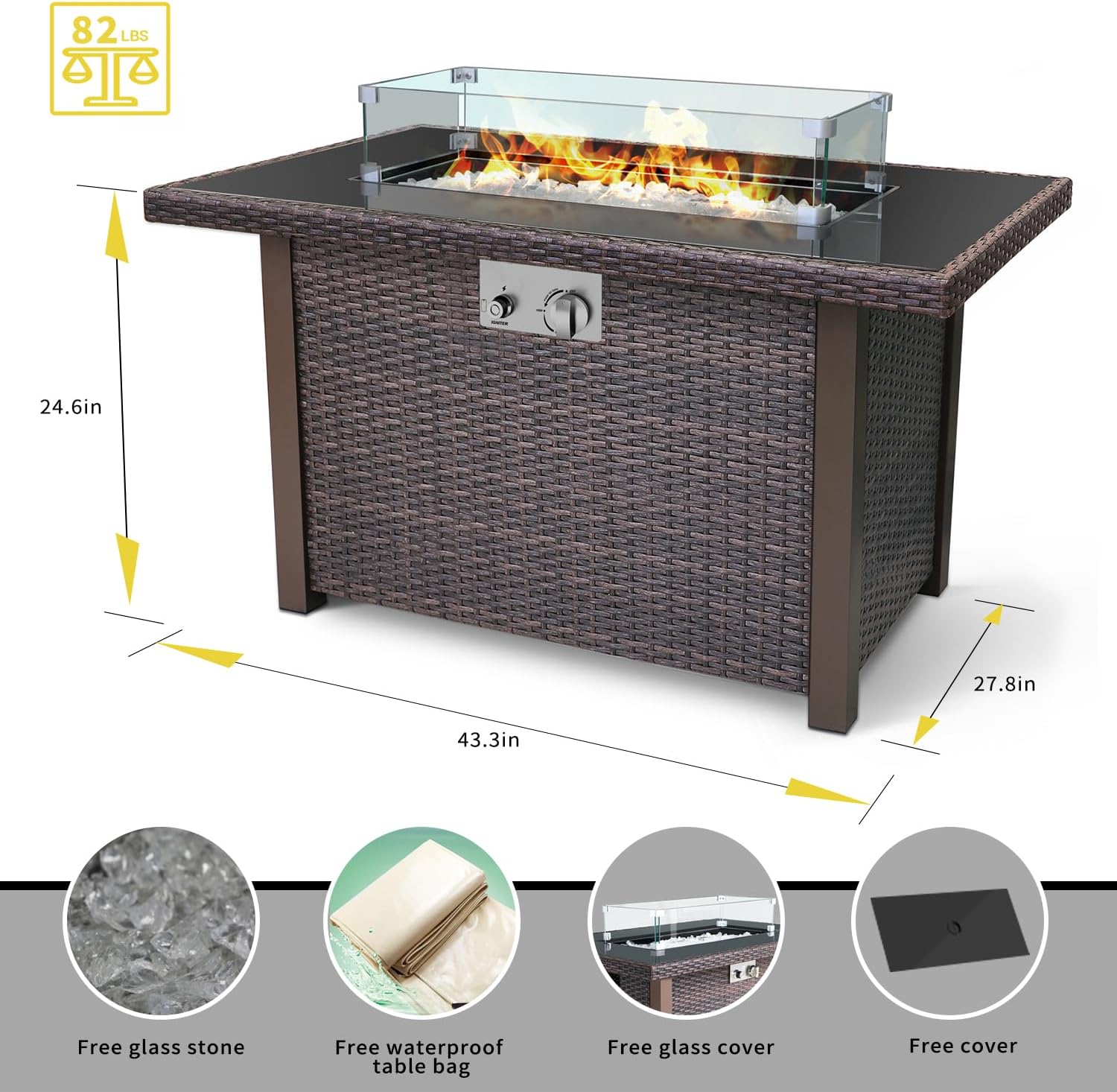 Wicker-Woven Propane Gas Fire Pit Table 44