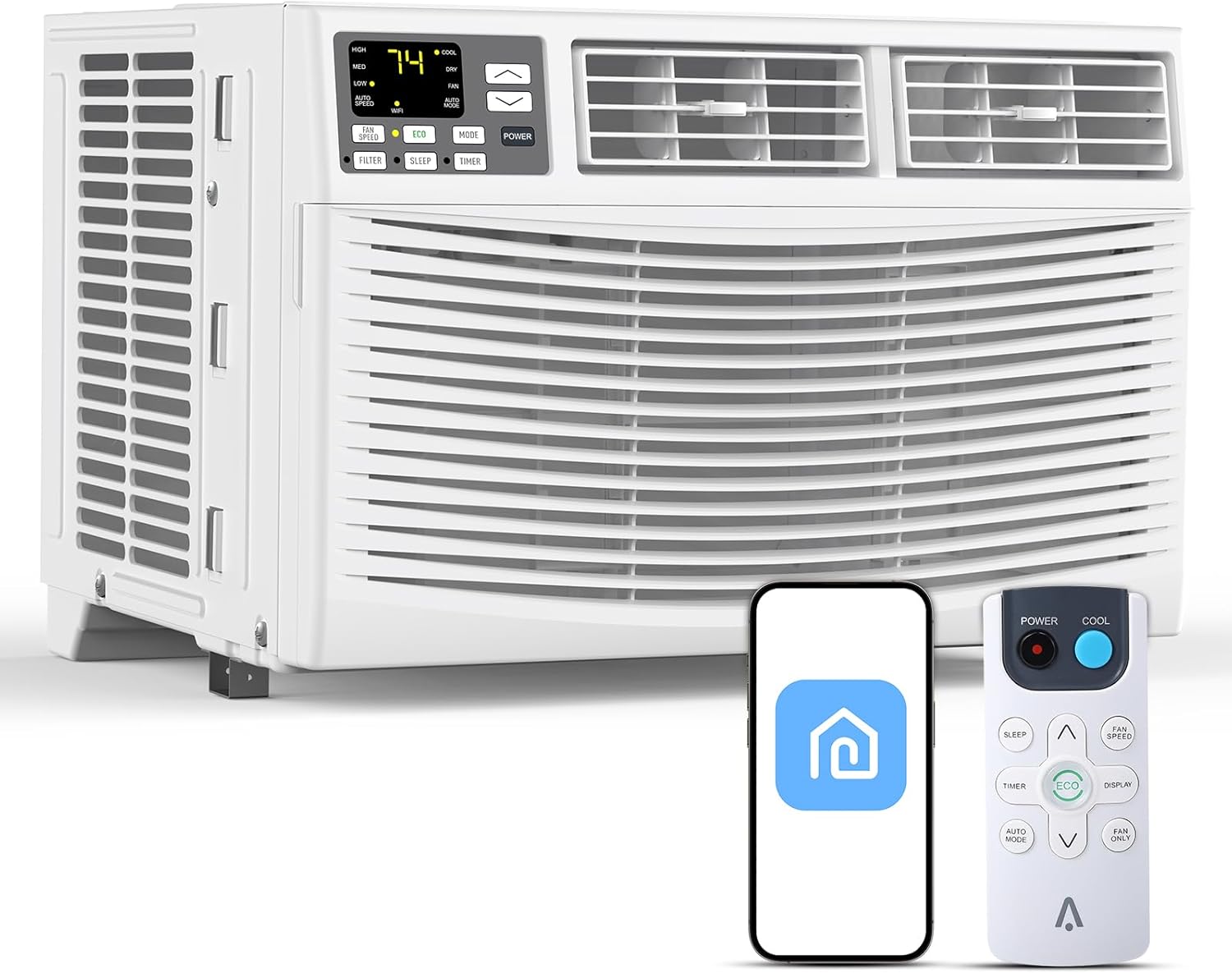 10000 BTU Window Air Conditioner with WiFi, 3 in-1 Energy Saving Window AC Unit with Remote & App Control & Timer Function & Easy Install Kit, Cools 450 Sq.Ft. for Bedroom, Living Room, White