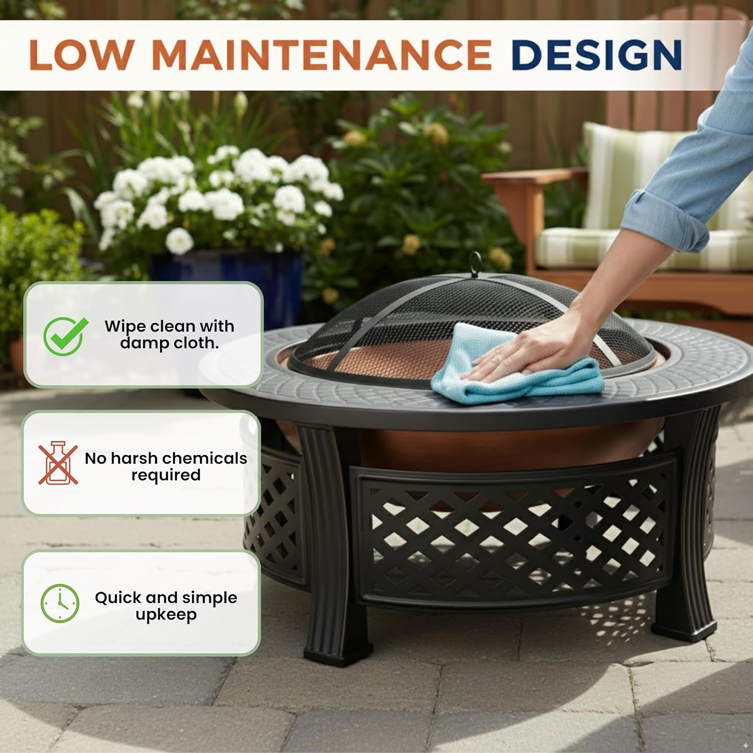 Fire Pit - 32-Inch Outdoor Fireplace with Spark Screen, Poker, and Cover - Wood-Burning Fire Pit for Yard, Patio, or Camping by Pure Garden (Bronze)