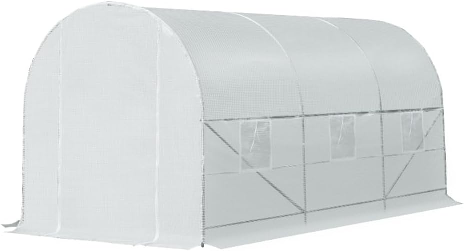 Walk-in Tunnel Greenhouse, Large Garden Hot House Kit with 6 Roll-up Windows & Roll Up Door 15' x 7' x 7' -AS