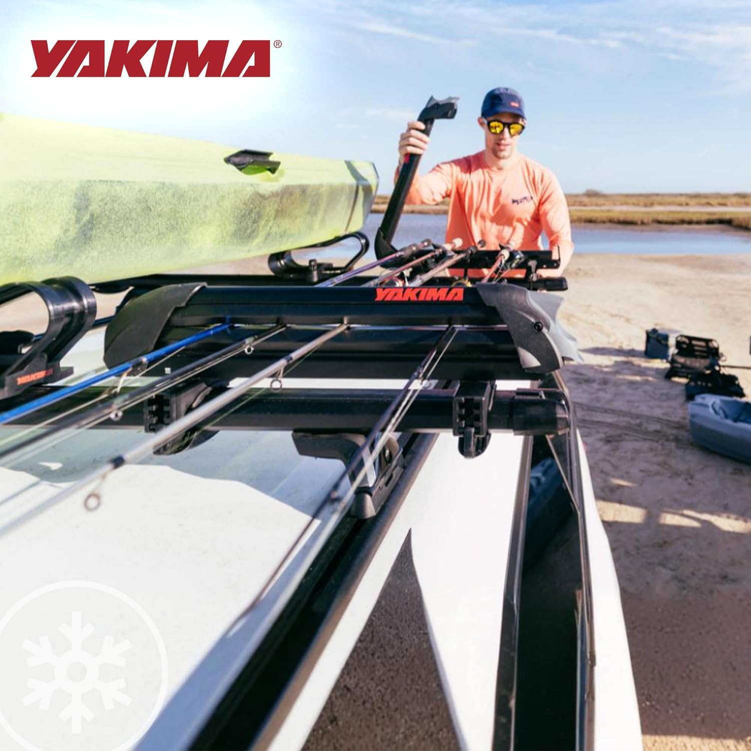 Yakima Fishing Pole Rod Car Rack Mount, ReelDeal 4 Ski & 2 Snowboard Holder w/ SKS Locks - Heavy-Duty and Portable Vehicle Storage Accessories for Travel Organization