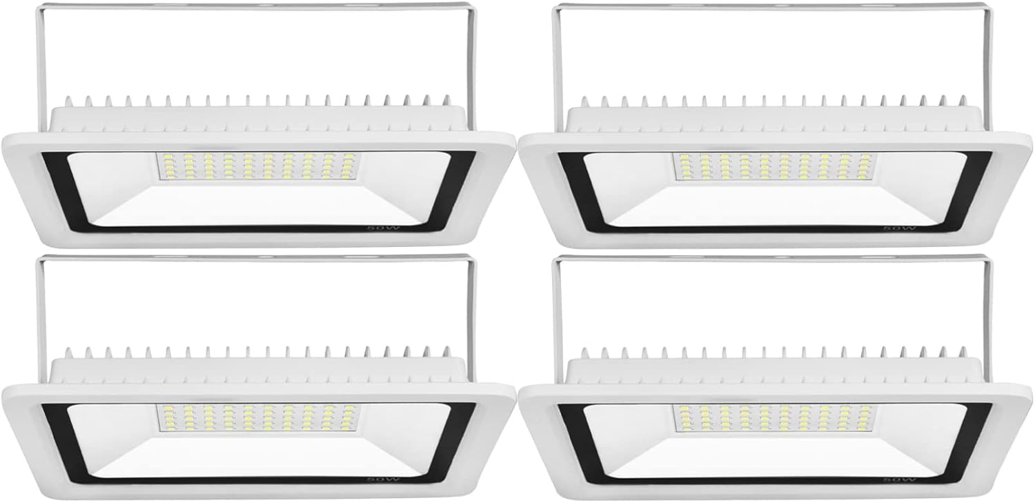 LED Floodlights 50W Outdoor Slim Security Lights IP66 Waterproof Outside Working Light 6000K Cool White Wall Lamp for Garden Garage Patio, 4 Pack