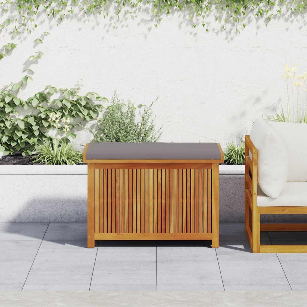 Outdoor Cushion Storage Box, Solid Acacia Wood Deck Chest, Water-Resistant Patio Storage Bin for Garden & Pool Accessories, 19.7 x 35.4 x 23.8 in, Dark Grey, Natural Wood Color