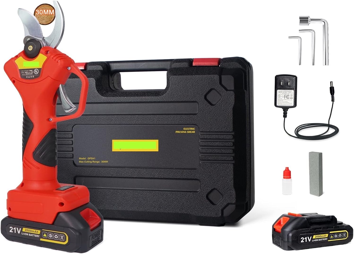 Electric Pruning Shears, 25mm/30mm/40mm Cordless Pruner Shear Efficient Fruit Tree Bonsai Pruning Electric Tree Branches Cutter 16.8V/21V Battery