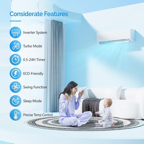 ROVSUN 28000 BTU Tri Zone WIFI Mini Split AC/Heating System, 20 SEER2 3 Zone 12000 + 12000 + 12000 BTU Ductless Split Air Conditioner with Pre-Charged Condenser, Heat Pump & 25Ft Line Set, 208-230V