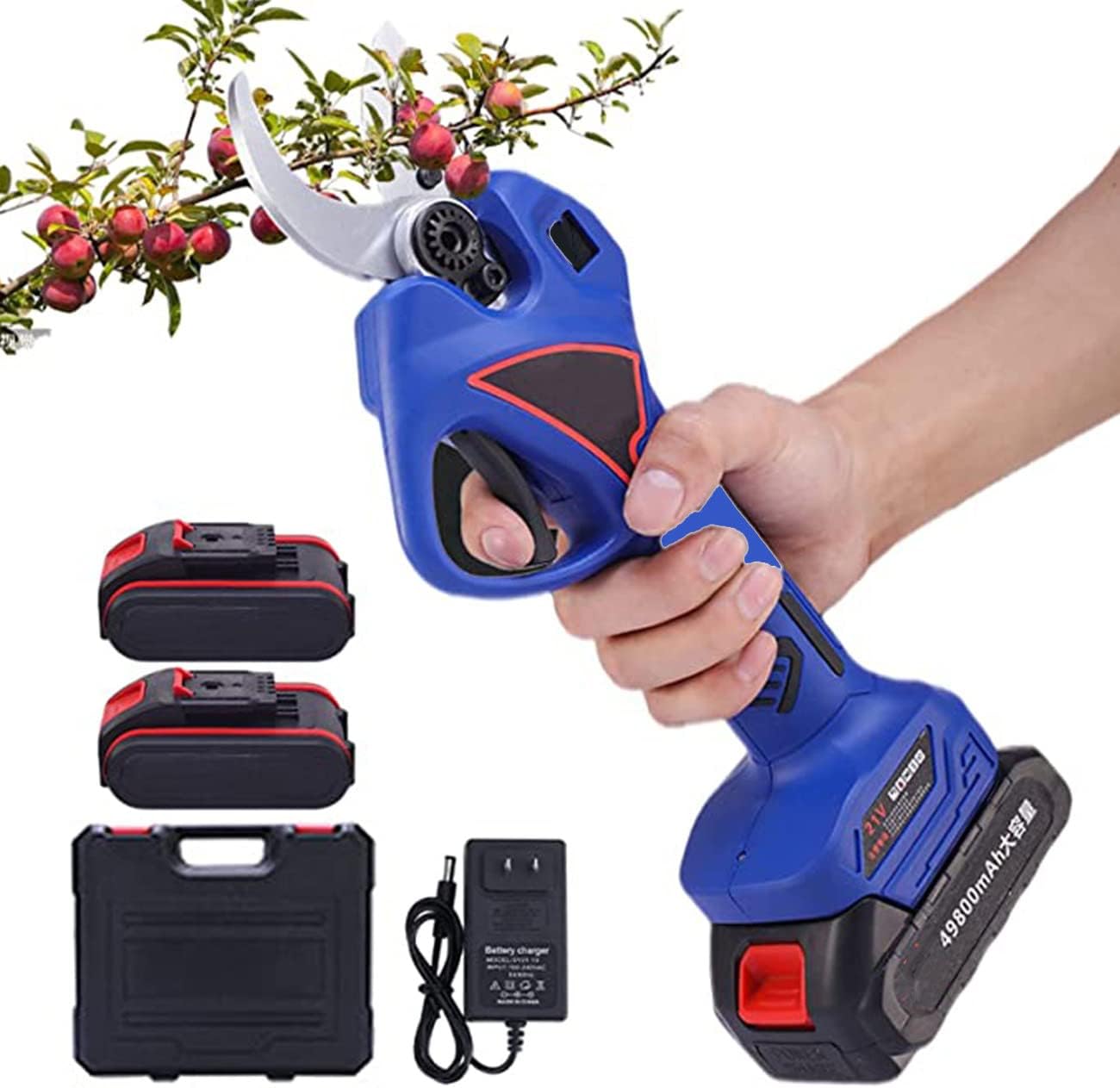 Electric secateurs Pruning Shears,Portable Pruning Shears,Rechargeable Electric Pruning Shears,40MM Cutting Diameter for Garden Trees and Fruit Trees,2xbattery