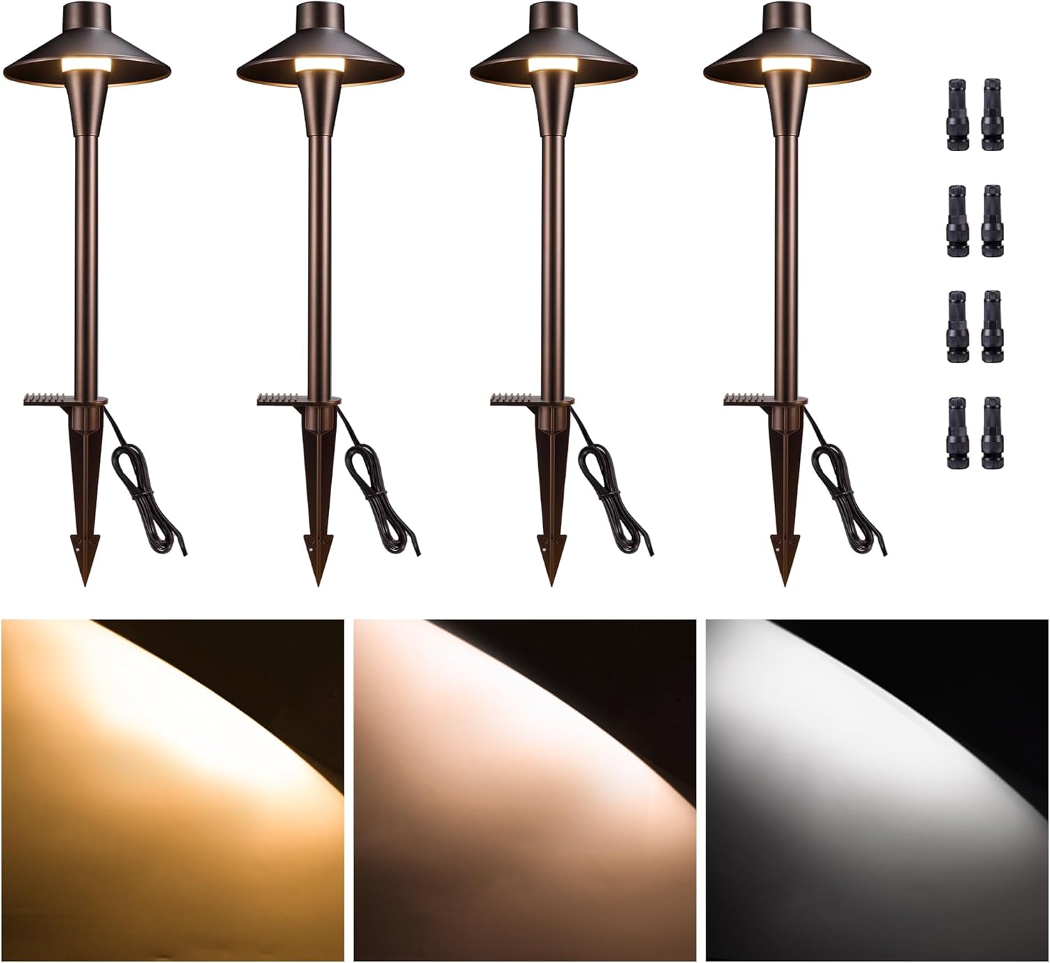 Low Voltage Pathway Lights, 3CCT LED Landscape Path Lights, Outdoor Waterproof IP65, Wired ORB Aluminum 5W 150LM for Sidewalk Step 4 Pack