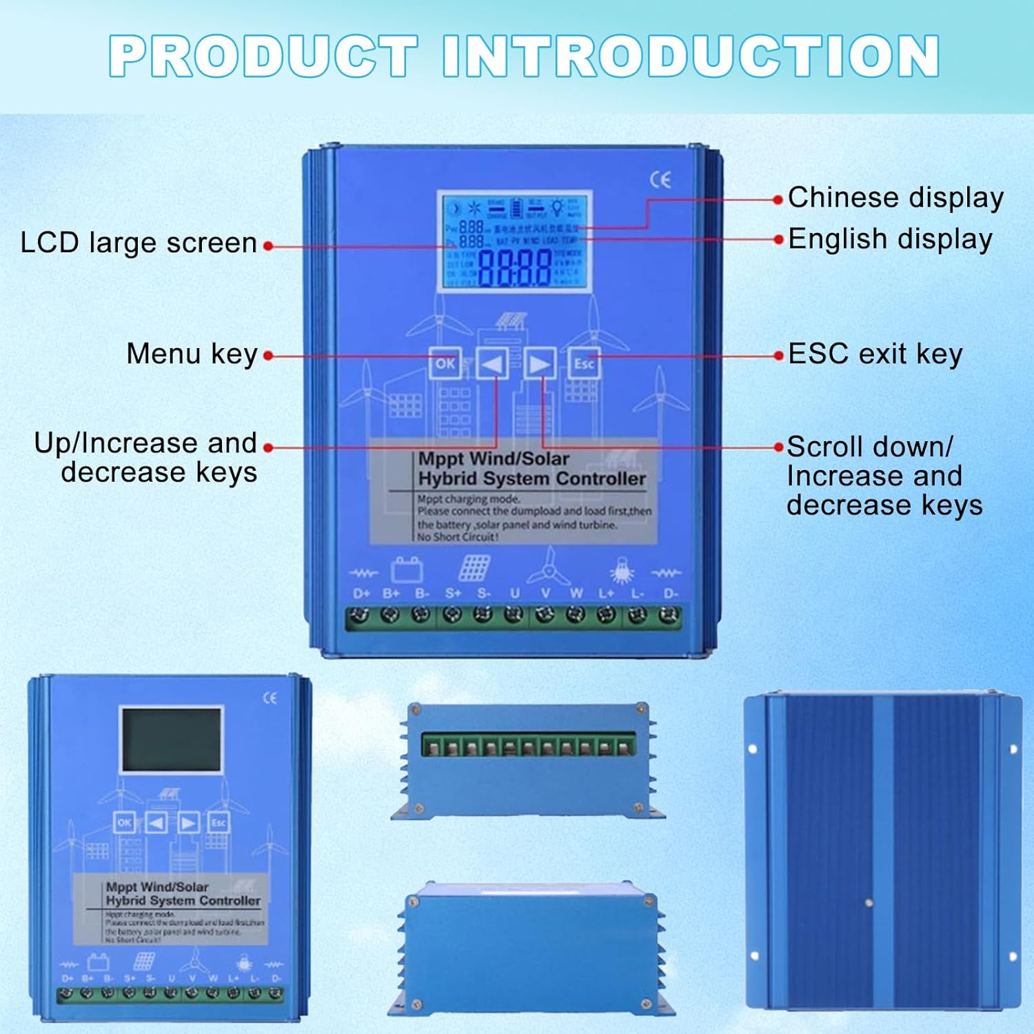 15000W Wind Solar Hybrid Charge Controller 12V 24V MPPT Boost Charge Regulator with LCD Display and Dump Load,12V/24V