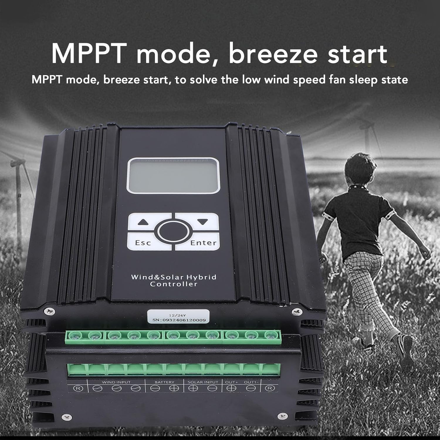 Hilitand Wind Solar Hybrid Controller 12V/24V MPPT Charge Controller Kit High Efficiency with LCD Display for Solar Panel System Home Marine Street Light (400W Fan)