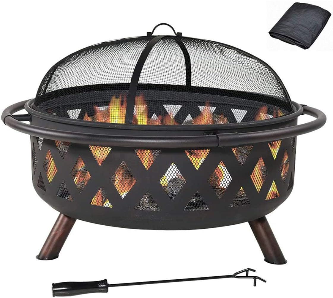 36 Inch Outdoor Fire Pit,with Cooking BBQ Grill Grate Fireplace Poker,Large Portable Wood Burning Firebowl