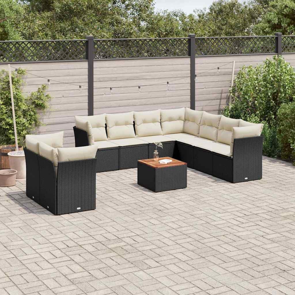 Black PE Rattan Modular Garden Sofa Set 11 Piece with Cushions, Modern Outdoor Furniture Set, Weatherproof Patio Seating, Flexible Modular Arrangement, Acacia Wood Frame, UV