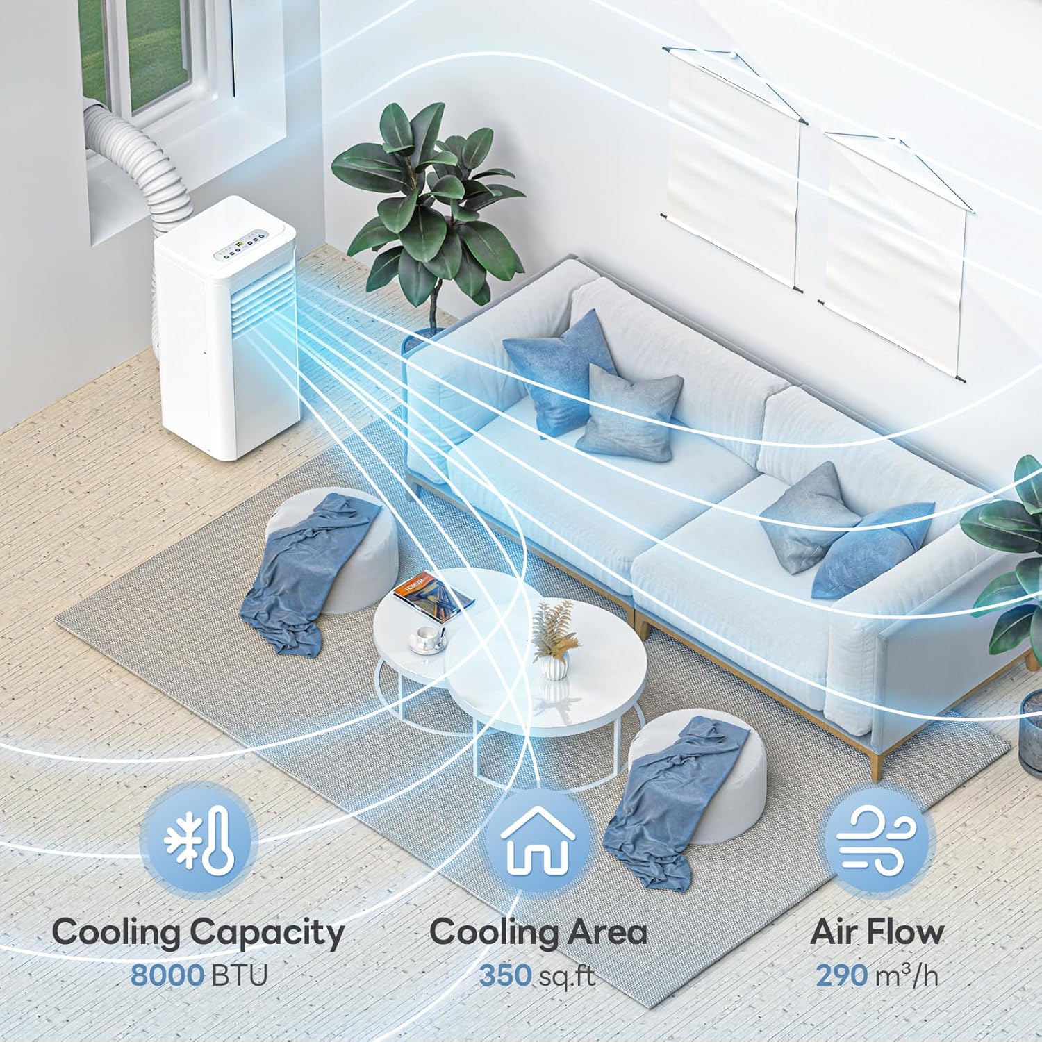 Portable Air Conditioner with Remote Control 3-in-1 8,000 Cooling, Fan, Dehumidifier Mode/Easy Install Window Kit/Sleep Mode/Timer