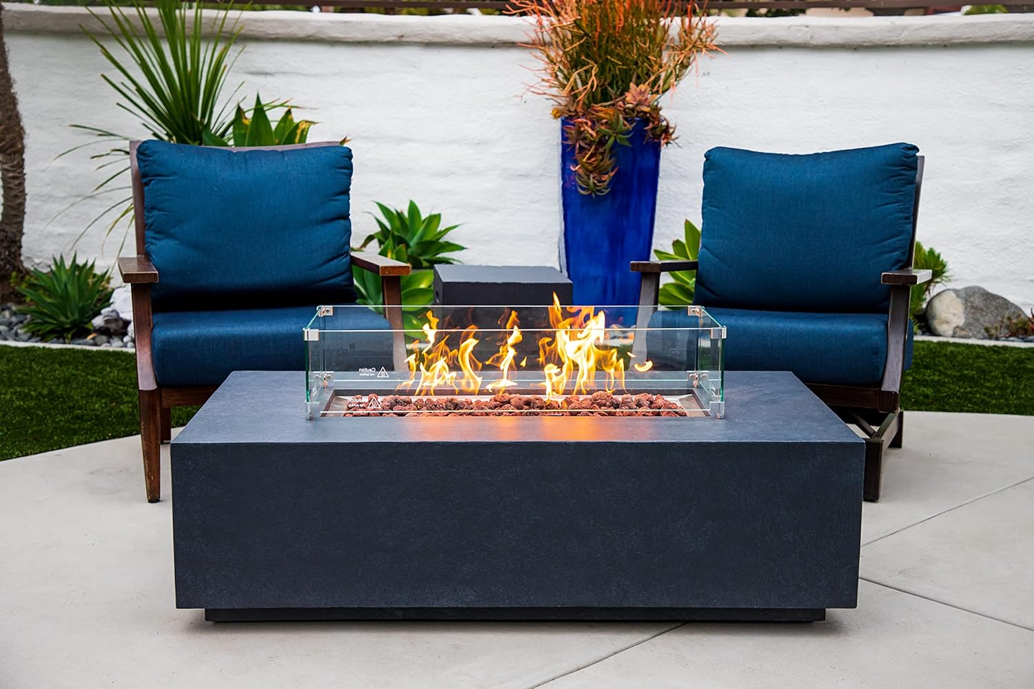 AMS Creations | Chelsea 55 inch Rectangular Wavy Dark Gray Concrete GFRC Natural Gas Fire Table Pit