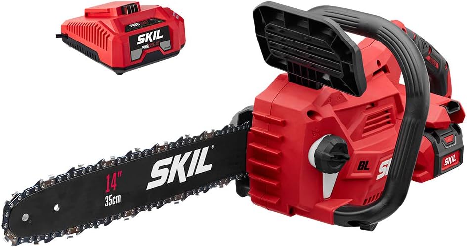 SKIL PWR CORE 40 Brushless 40V 14” Lightweight Chainsaw Kit with Tool-free Chain Tension & Auto Lubrication, Includes 2.5Ah Battery and Auto PWR Jump Charger - CS4555-10