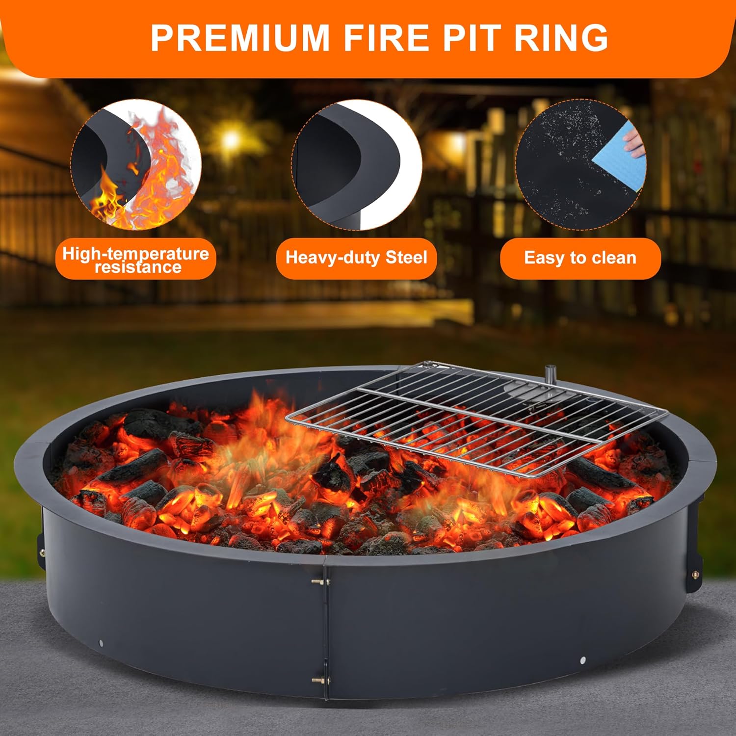 36 inch Inner Fire Pit Ring, Outdoor 2.5MM Steel Firepit Ring Large Bonfire Fire Pit Insert Round, Above In-Ground Fire Pit, Outside Wood Burning DIY for Camping Garden Patio
