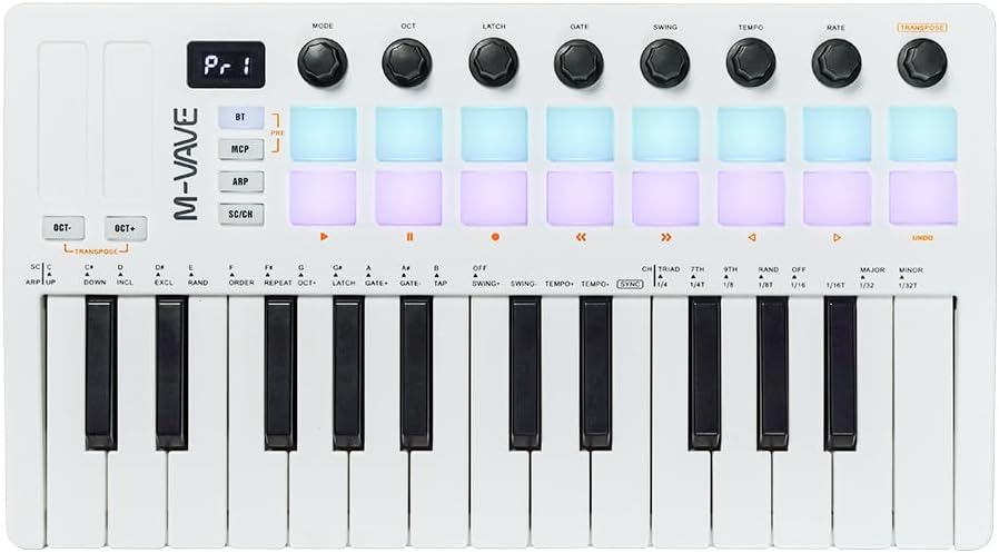 M-VAVE 25 Key USB MIDI Keyboard Controller Wireless Bluetooth 16 Backlit Drum Pads, 8 Knobs, Dynamic Keybed, Professional Beat Maker Sequencer Music Production