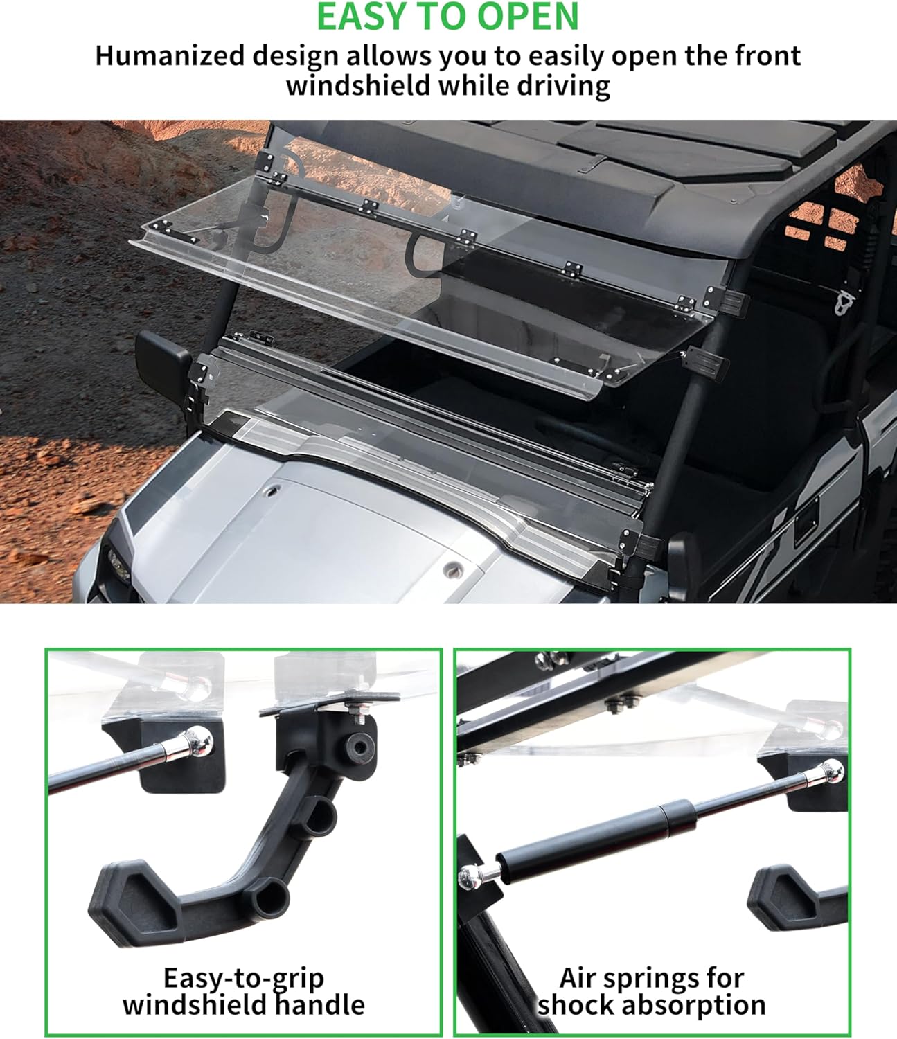 3-IN-1 Front Flip Up Windshield for Kawasaki MULE PRO MX 2019-2026 Accessories, 1/5