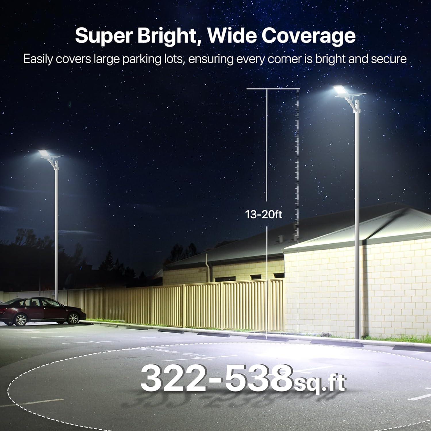 Kifflux Solar Street Lights Outdoor - 8000W Solar Lights Outdoor Waterproof, LED Street Light Dusk to Dawn, 7000K Flood Light Powered Heavy Duty Security for Outside, Yard, Parking Lot