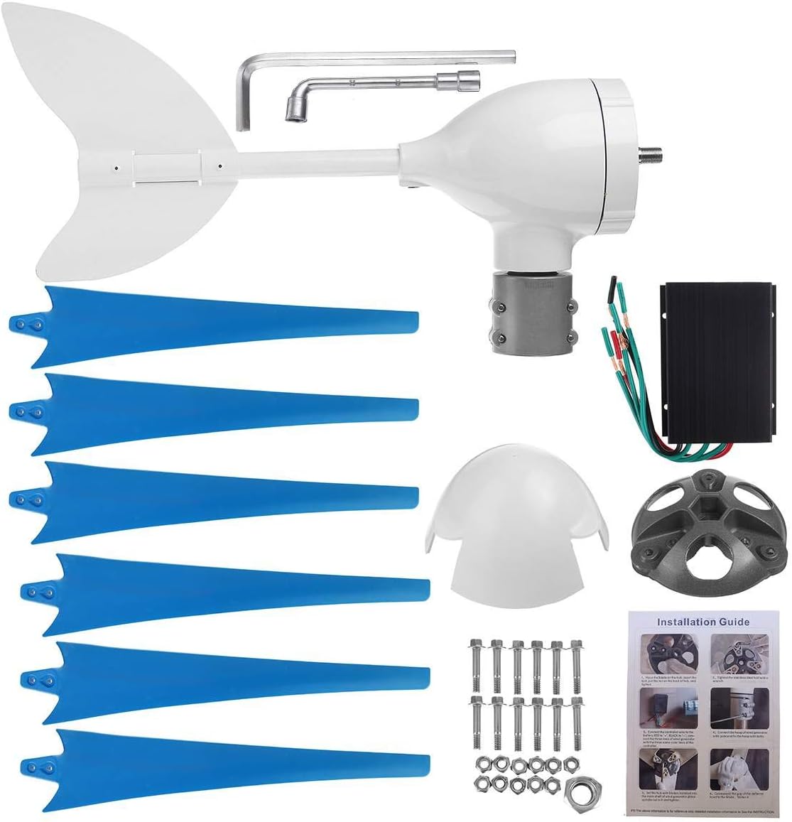 9000W 6 Blade Wind Turbine Generator Kit + Charge Controller 12V/24V Hoop Type Wind Turbine Generator Windmill Energy,12v