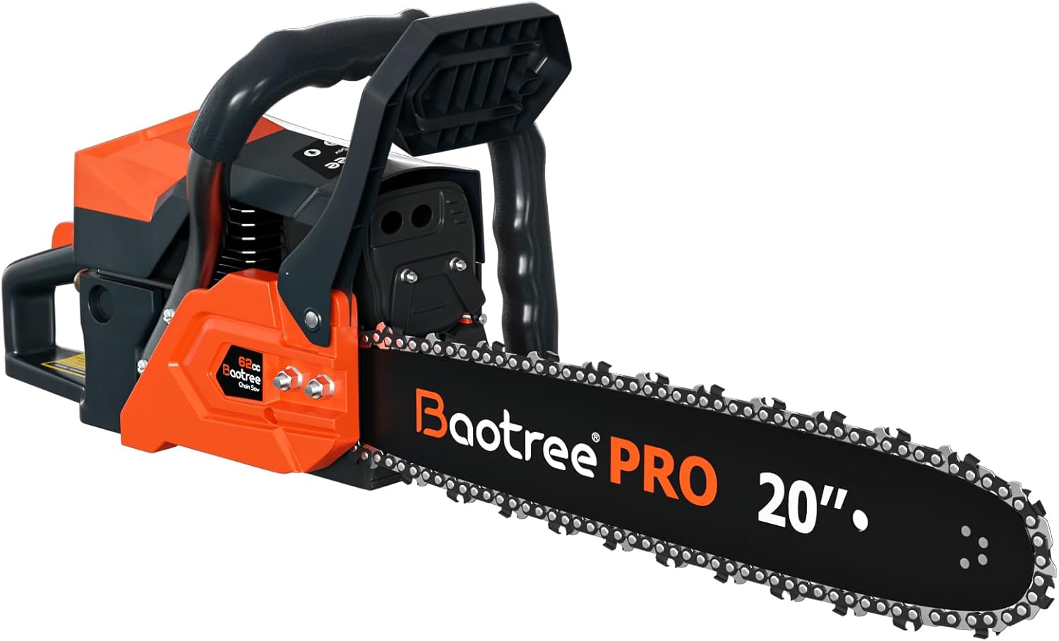 62cc Gas Chainsaw, 20 Inch Professional Chainsaw with 2-Cycle Engine & Anti-Vibration System, Quick Start Technology for Tree Cutting, Firewood, Logging (62CC 20in)