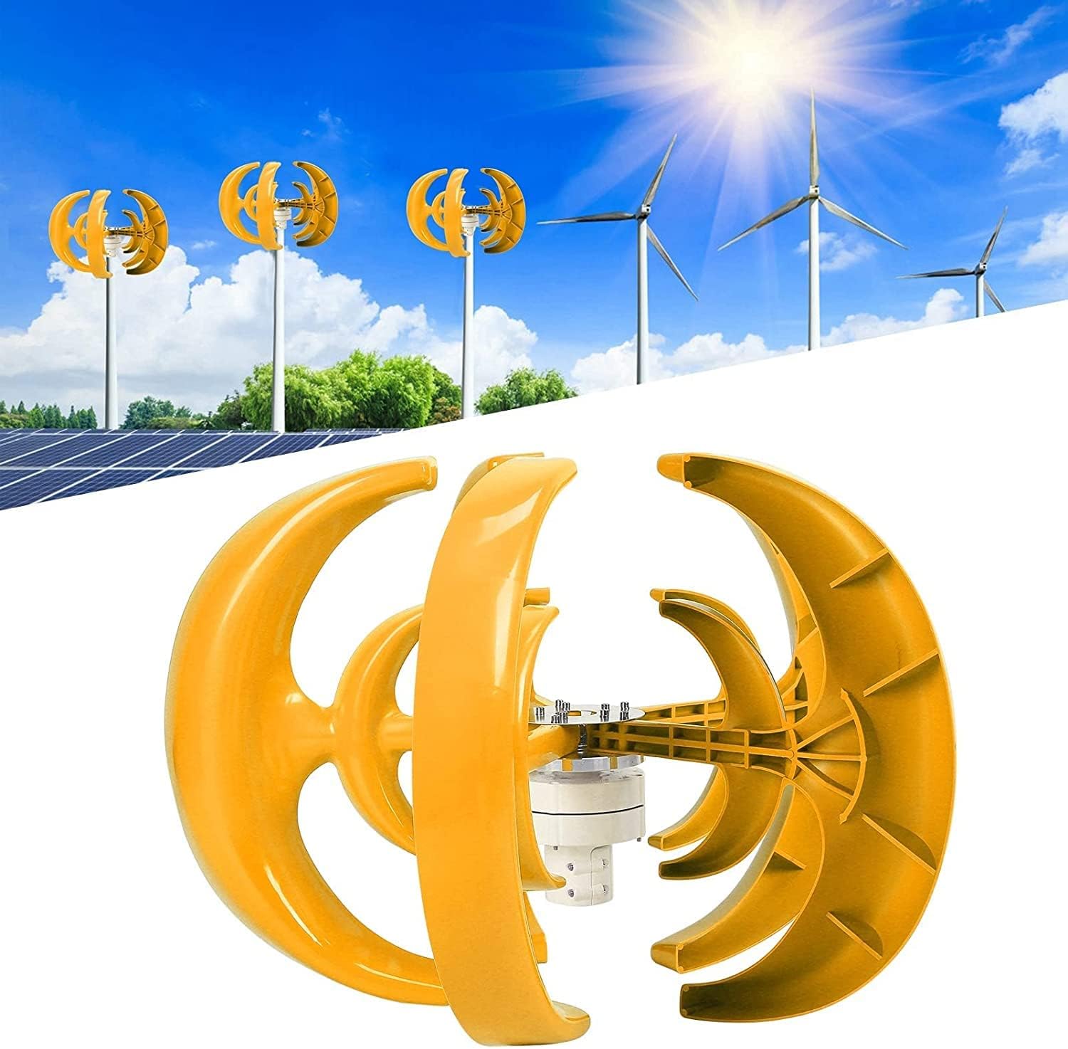 Wind Turbine, 5-Blade Vertical Axis Generator, Green Lantern Type Double-Layer Wind Generator, 8000W Power System Power Production Equipment