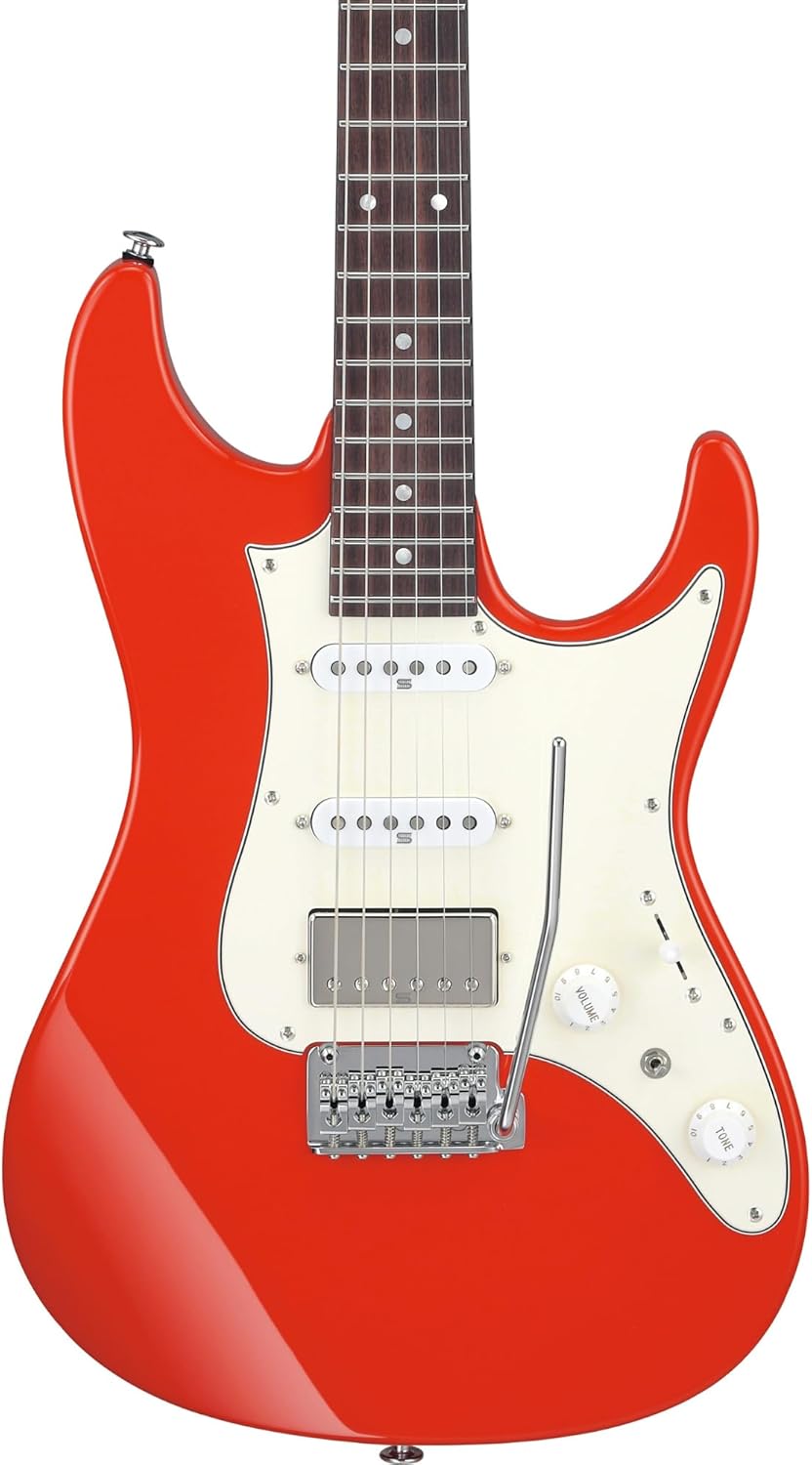 Ibanez AZ2204 Prestige 6-String Right-Handed Electric Guitar with Alder Body and Oval C S-Tech Wood Roasted Maple Neck (Vermillion Red)
