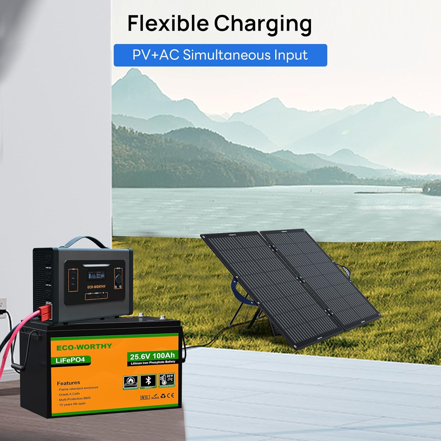 ECO-WORTHY 2000W Portable Inverter Charger,25A MPPT Solar Controller 500W Solar panles Input for 24V LiFePO4 Lithium Battery for RV Off-Grid Household Outdoor Camping